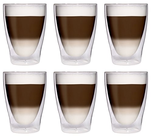 6x 280ml XL doppelwandige Latte Macchiato-Gläser / Cocktailgläser / Eistee-Gläser / Saft- und Wassergläser - 6x 280ml edle Thermogläser mit Schwebeeffekt von Feelino, 6x 280ml