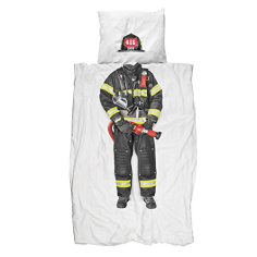 Snurk® - Kinder Bettwäsche Set, Firefighter Bettwäsche, 135 x 200 cm, inkl. 1 Kissenbezug 80 x 80 cm, aus 100% Bio-Baumwolle